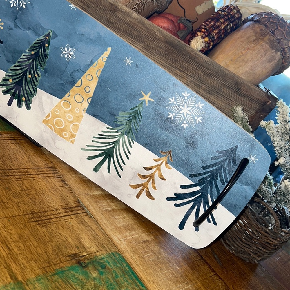 Bamboo winter trees serving board charcuterie platter with handles. NWT - Picture 3 of 5